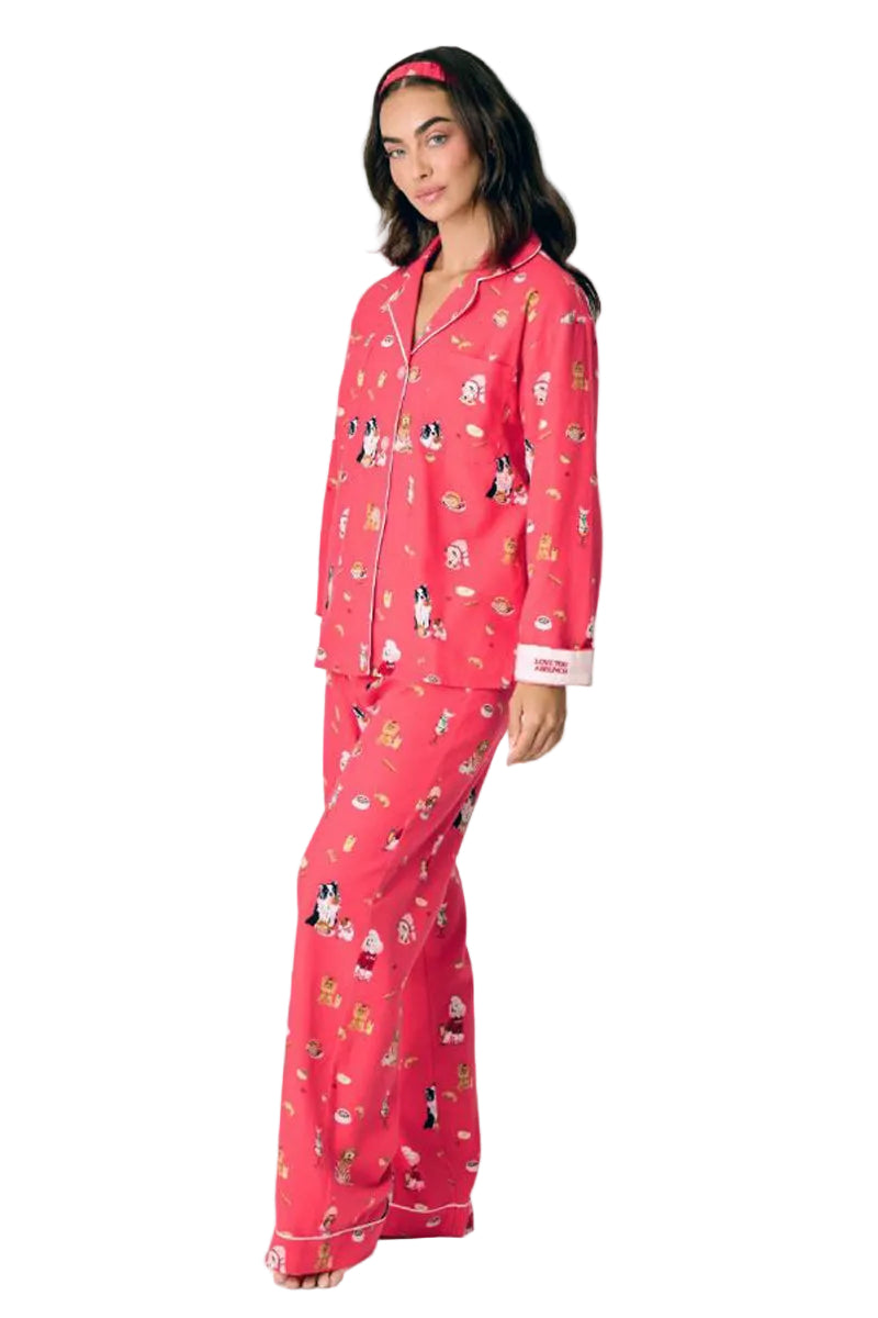 P. J. Salvage Dogs Who Brunch 3-Piece Flannel PJ Set in Dark Coral