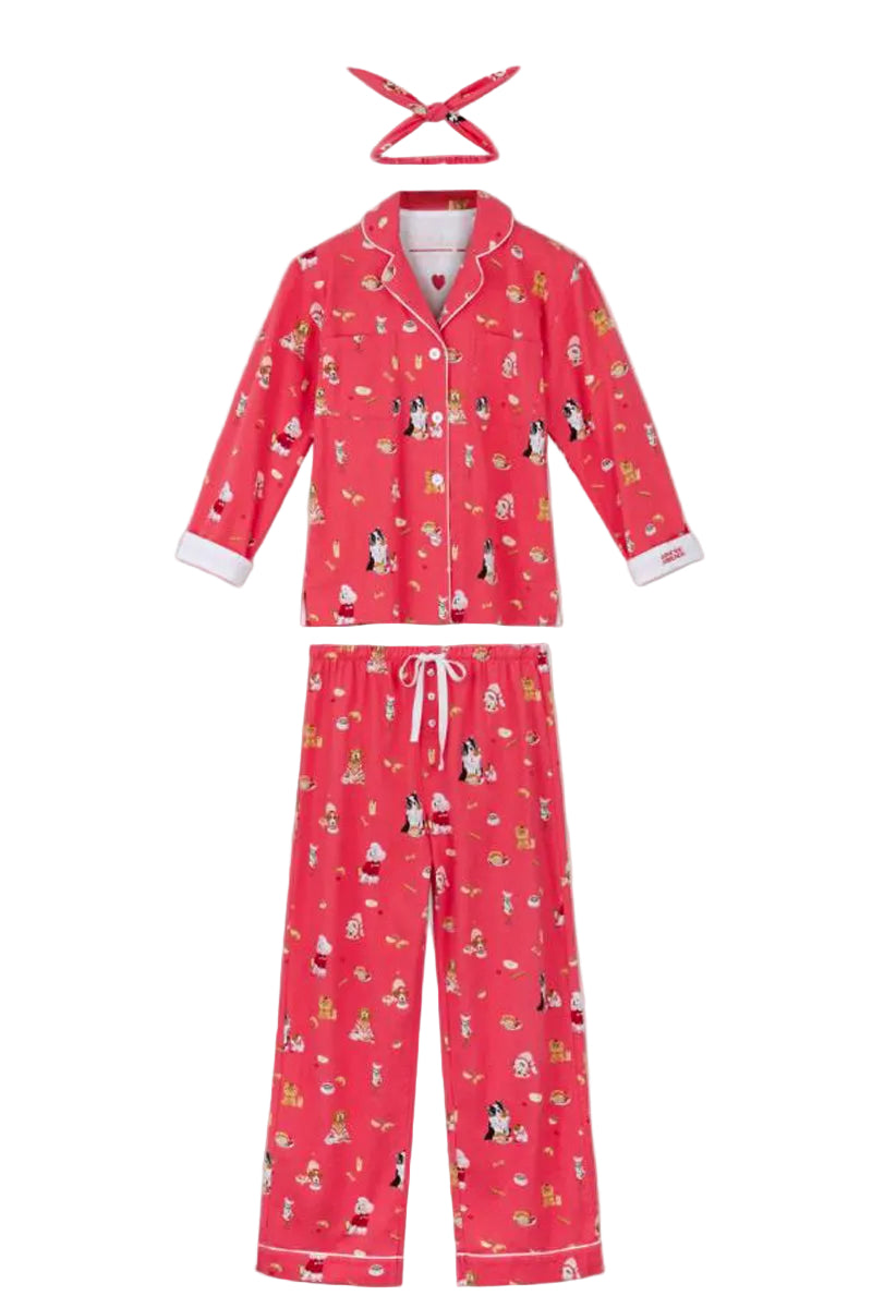 P. J. Salvage Dogs Who Brunch 3-Piece Flannel PJ Set in Dark Coral