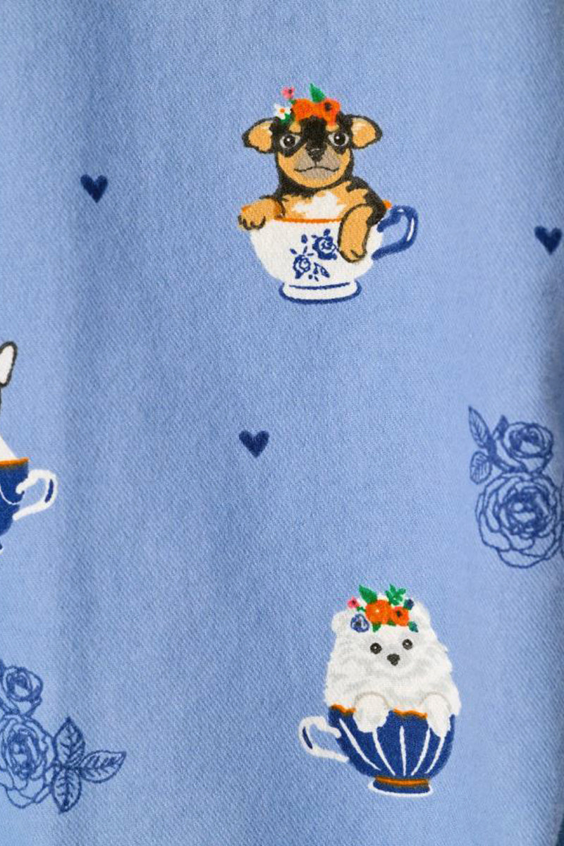 P. J. Salvage Teacup Pups 3-Piece Flannel PJ Set in Denim