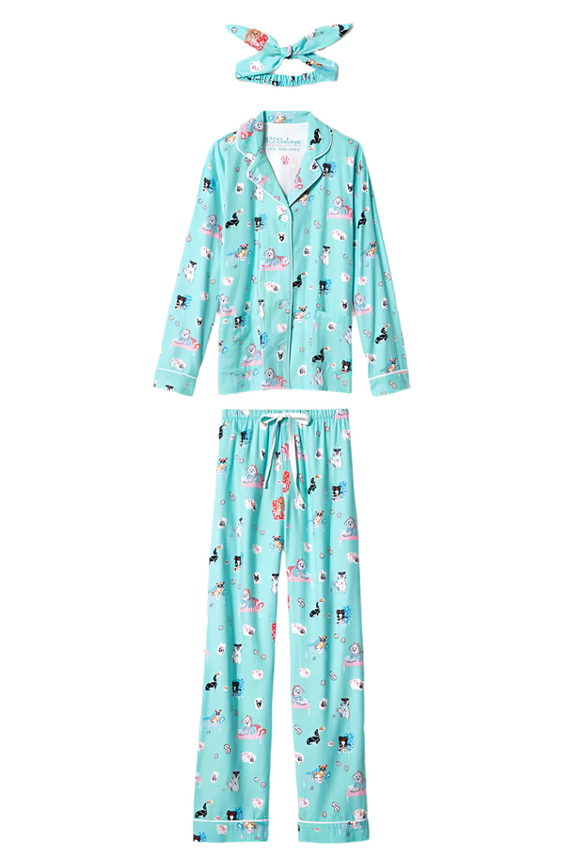 P.J Salvage This Is How I Roll Print Flannel PJ Set with Headband in Turquoise