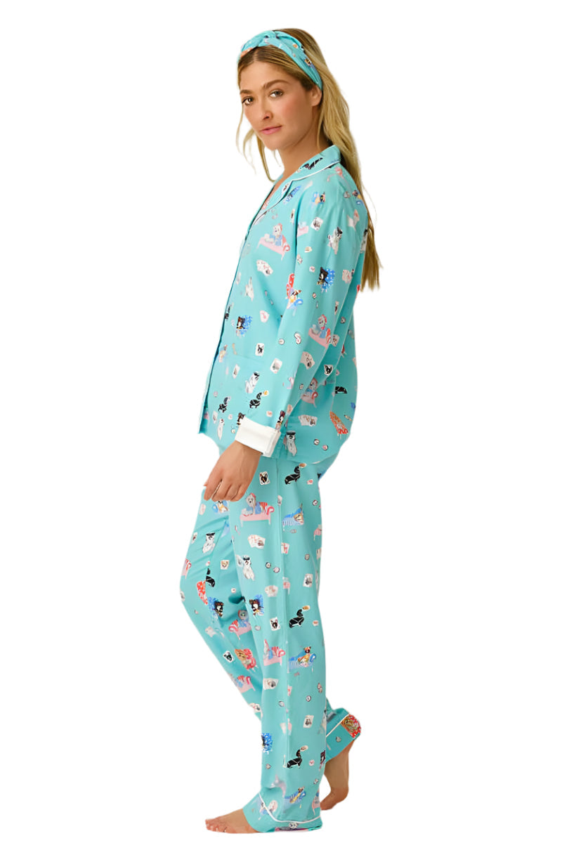 P.J Salvage This Is How I Roll Print Flannel PJ Set with Headband in Turquoise