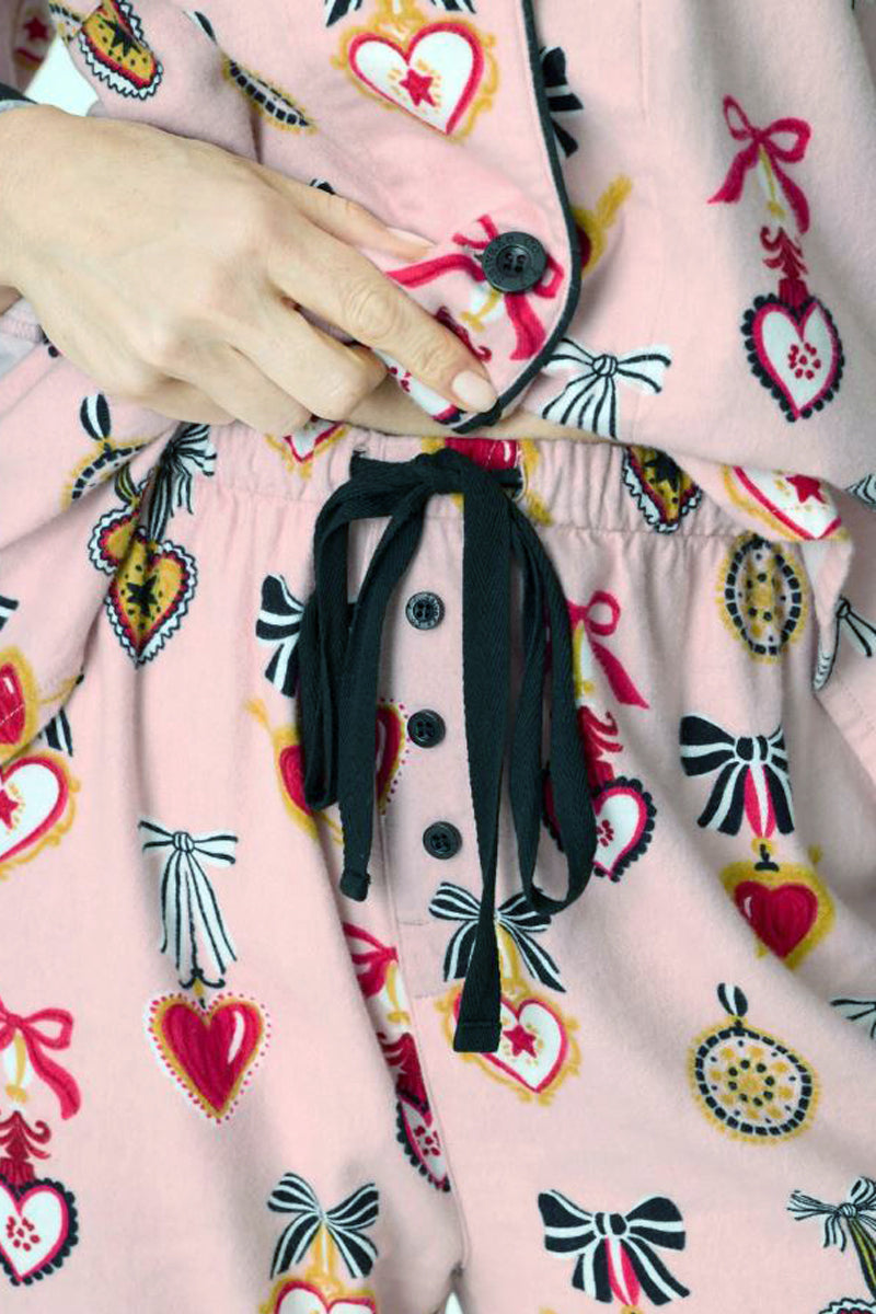 P. J. Salvage Love Lockets 3-Piece Flannel PJ Set in Iced Rose