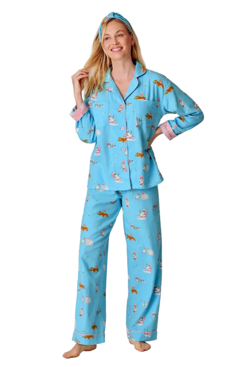P. J. Salvage Pampered Cat 3-Piece Flannel PJ Set in Blue Elixir